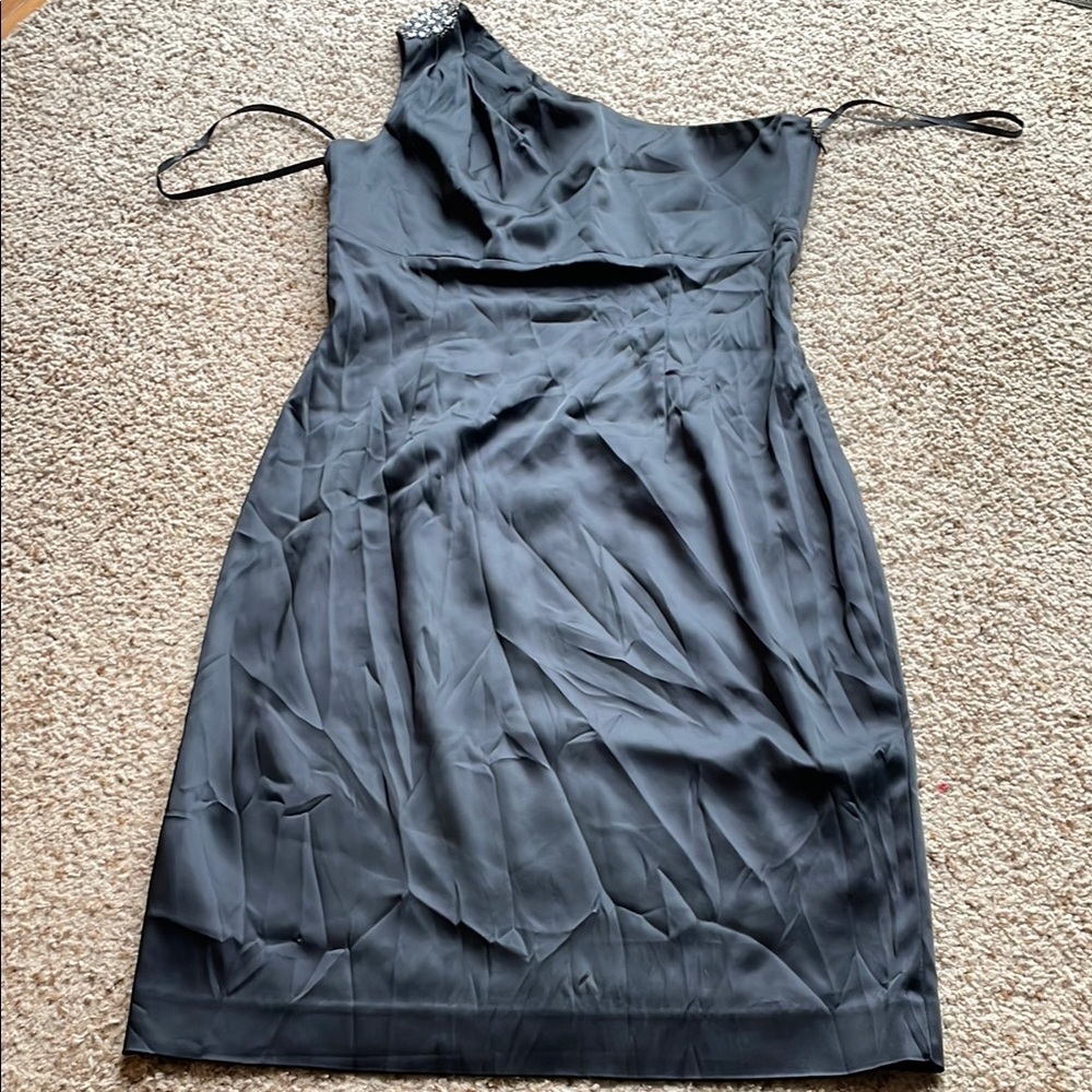 Calvin Klein Elegant Black satin One-Shoulder Dress size 8